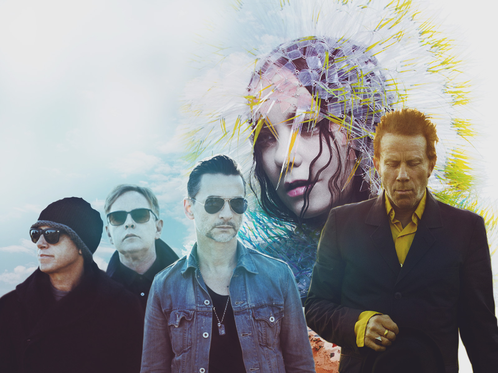 Collage of Depeche Mode, Björk, and Tom Waits