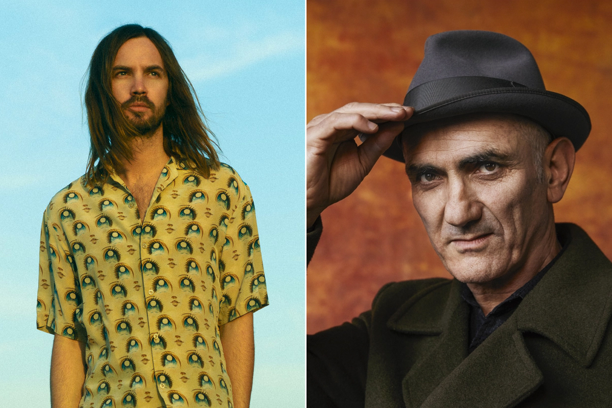 2 panel image of Tame Impala and Paul Kelly, two artists locked in for the Music From the Home Front ANZAC Day gig