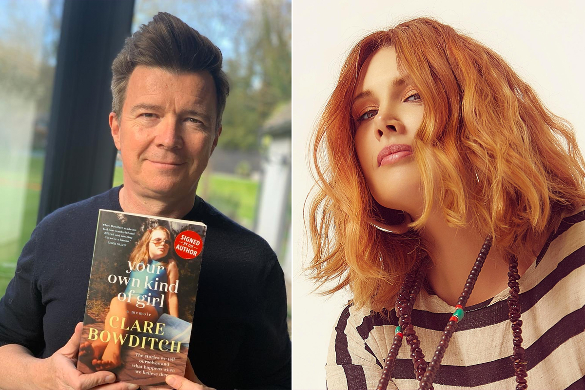 2 panel image of Rick Astley and Clare Bowditch