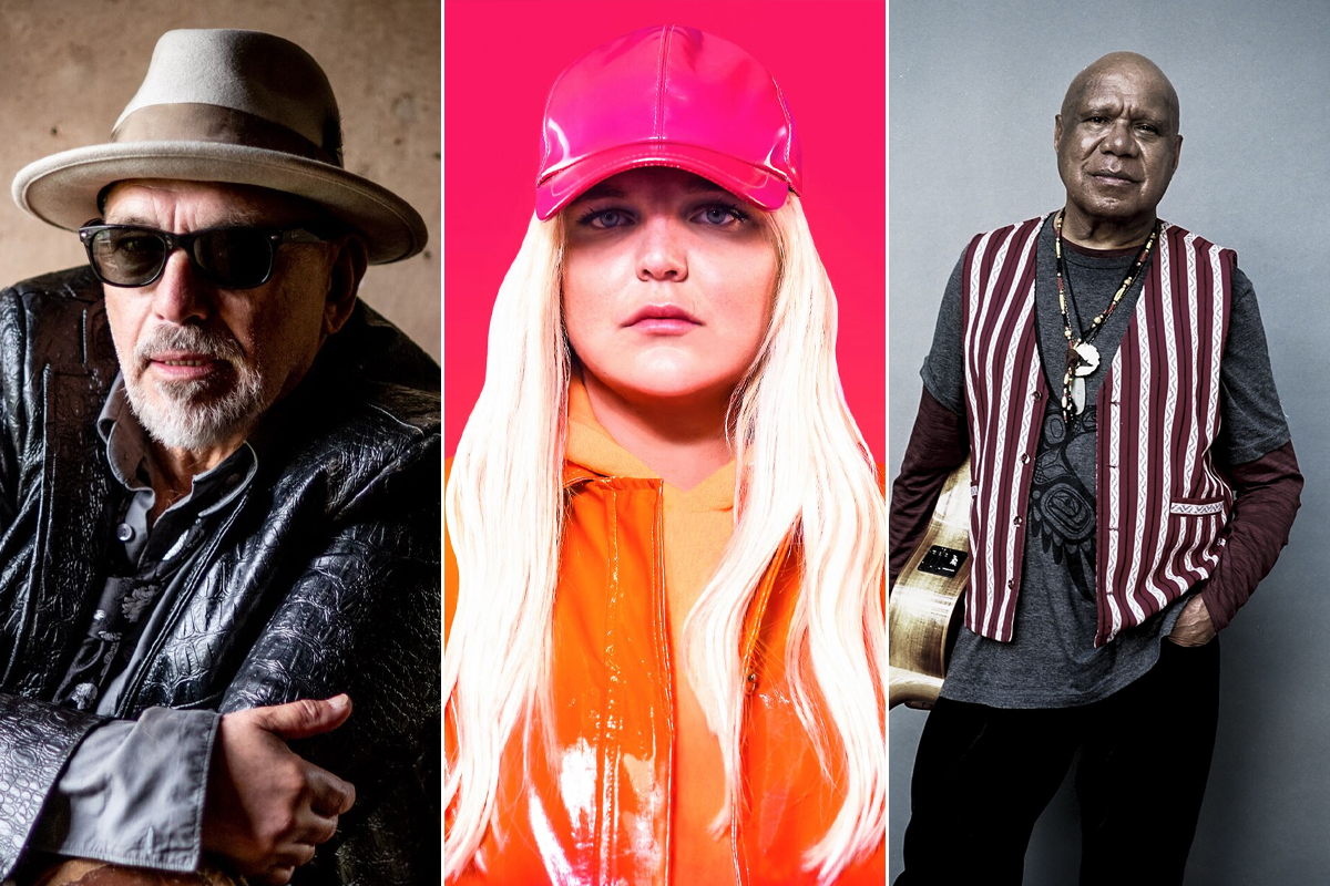 3 panel image of The Black Sorrows' Joe Camilleri, Tones And I, and Archie Roach, three artists playing the Recharge 2020 festival
